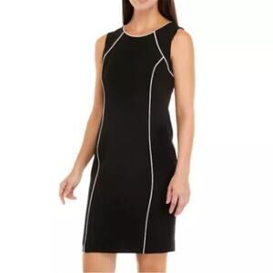 Kasper Sheath Dress Sleeveless Round Neck Black White Trim Women’s Plus Size 18